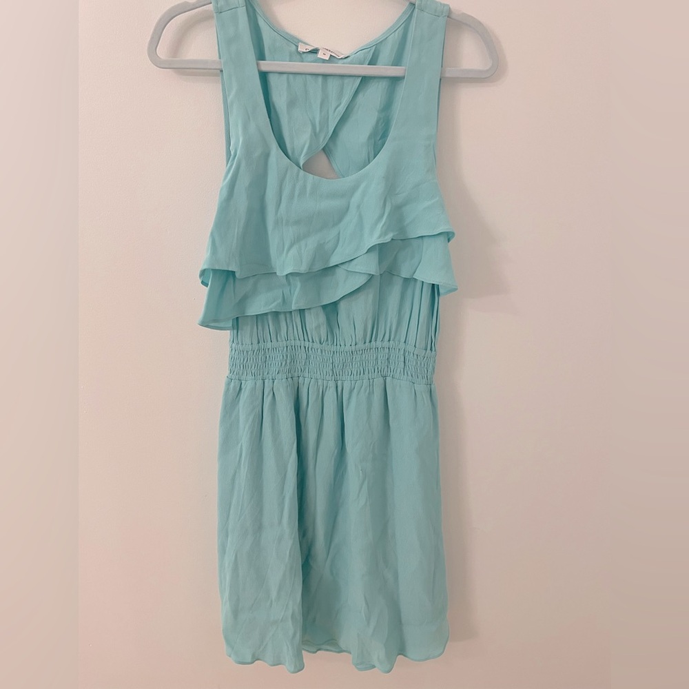 BCBGGeneration Aqua Ruffle Dress Cutout Back Sleeveless Mini
